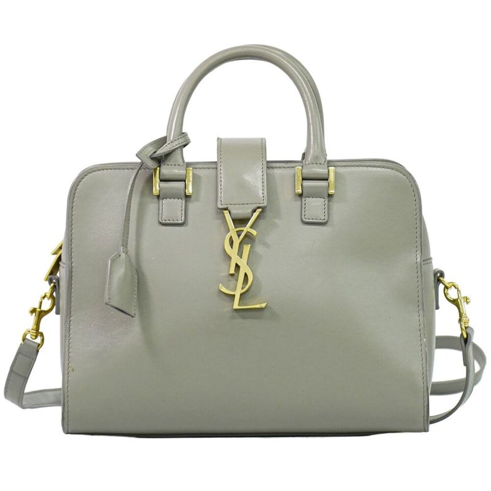Saint Laurent Monogram Cabas Leather Gray Leather Tote Bag Bag